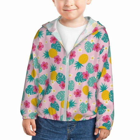 

Gaeub Pineapple And Leaves Print Athletic Sun Protection Hoodie for Kids Long Sleeve Outdoor UV Shirt Running Fishing Top for Boys Girls-5 Years