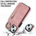 thumbnail image 5 of Nalacover for iPhone 14 Plus, Wallet with RFID Credit Card Holder and Zipper Pocket,Drop Protection Flip Cover Ring Holder Kickstand with Double Magnetic Clasp For iPhone 14 Plus, Pink, 5 of 12