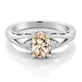 thumbnail image 2 of Gem Stone King 925 Sterling Silver Peach Morganite and White Moissanite 3 Stone Engagement Ring for Women | 1.08 Cttw | Oval 8X6MM | Round 2MM | Gemstone October Birthstone | Size 9, 2 of 5