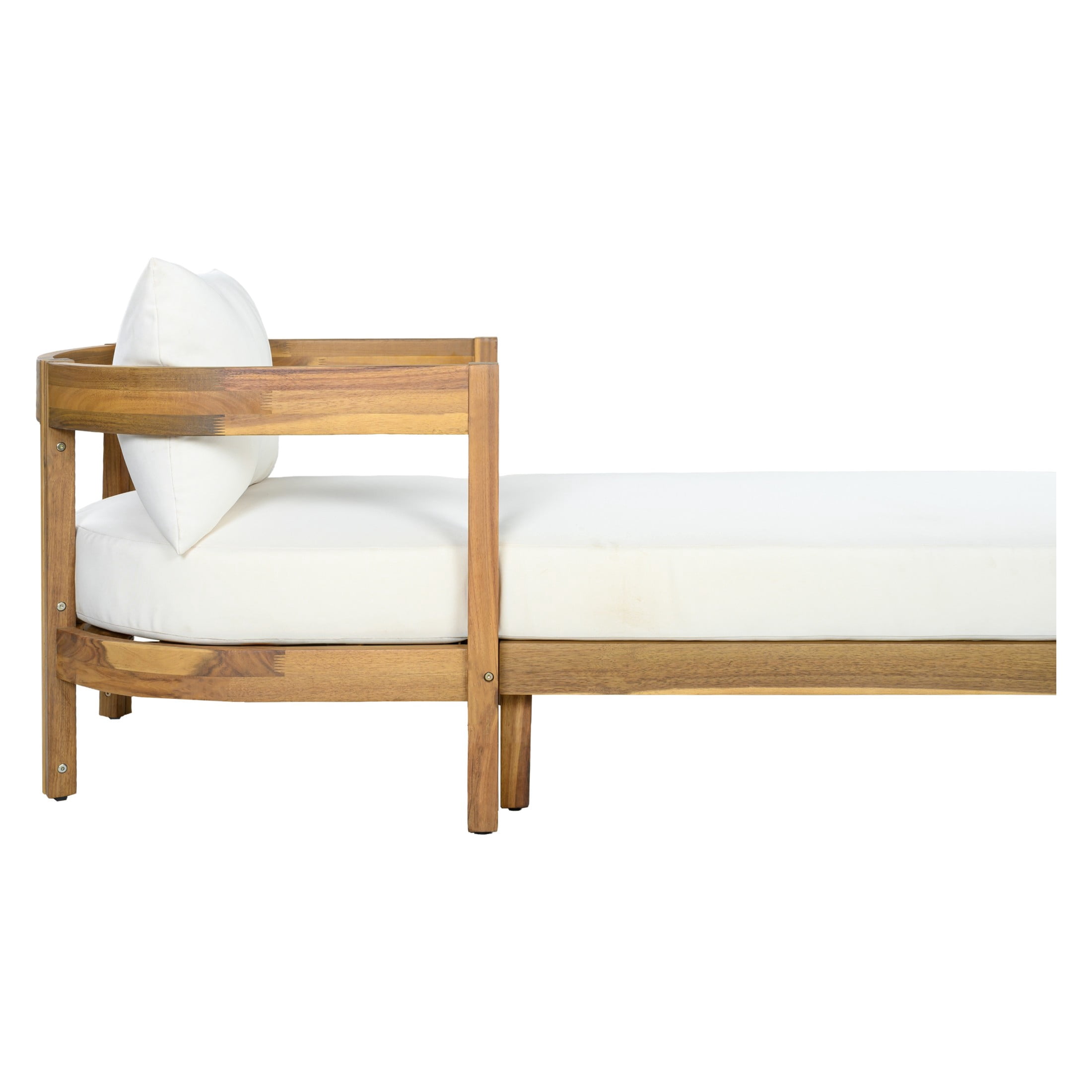 Christopher Knight Home 77" Acacia Wood Outdoor Chaise Lounge with Cushion, Curved Frame, Teak+Cream, Set of 2