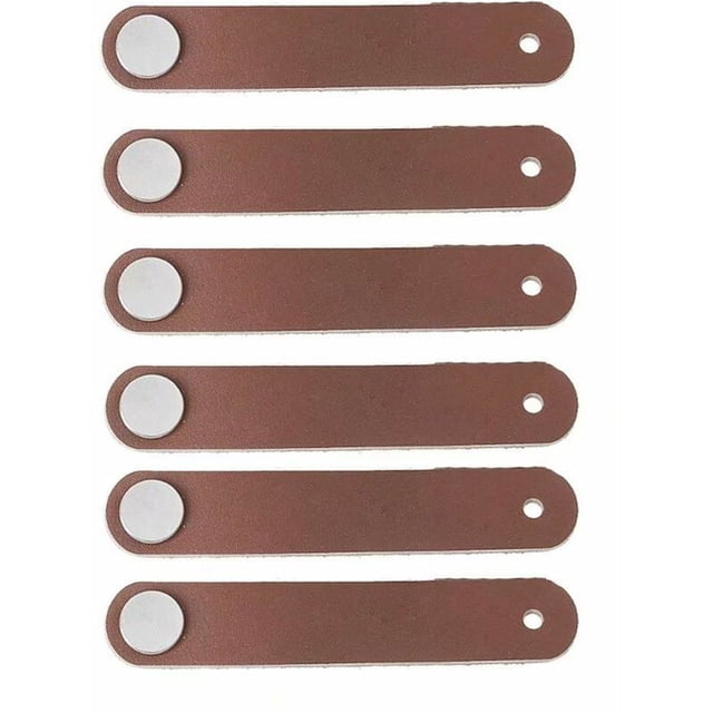 Manija de cuero para muebles 6 piezas Manija de puerta de cuero de estilo moderno de un solo orificio, manija de puerta de cajón hecha de cuero genuino y aleación de aluminio (marrón)