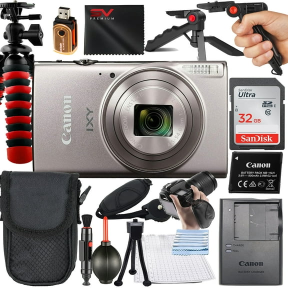 Canon PowerShot IXY650 HS Digital Camera (Silver) with 2 Pack SanDisk 32GB Memory Card   Case   Tripod   SV Premium Accessory Bundle (International Version)