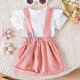 thumbnail image 3 of Hiijoy Infant Girls Summer Outfits Ruffle Short Sleeve Ribbed Romper Bow Print Overall Shorts, Sizes 12-18M, 3 of 8