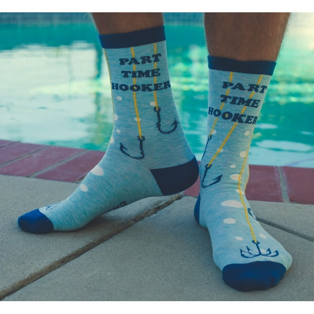 Crazy Dog T-Shirts Men's Part Time Hooker Socks Funny Fishing Lover Gift Novelty Sarcastic Footwear Blue Mens (9-11)