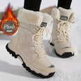 thumbnail image 3 of Women'S High-Top Winter Snow Boots - Warm Fleece-Lined, Non-Slip Rubber Sole, Durable Fabric Upper, Round Toe Design for Outdoor Hiking & Casual Wear, Beige, Hiking Boots, Cold Weather Footwear, 3 of 6