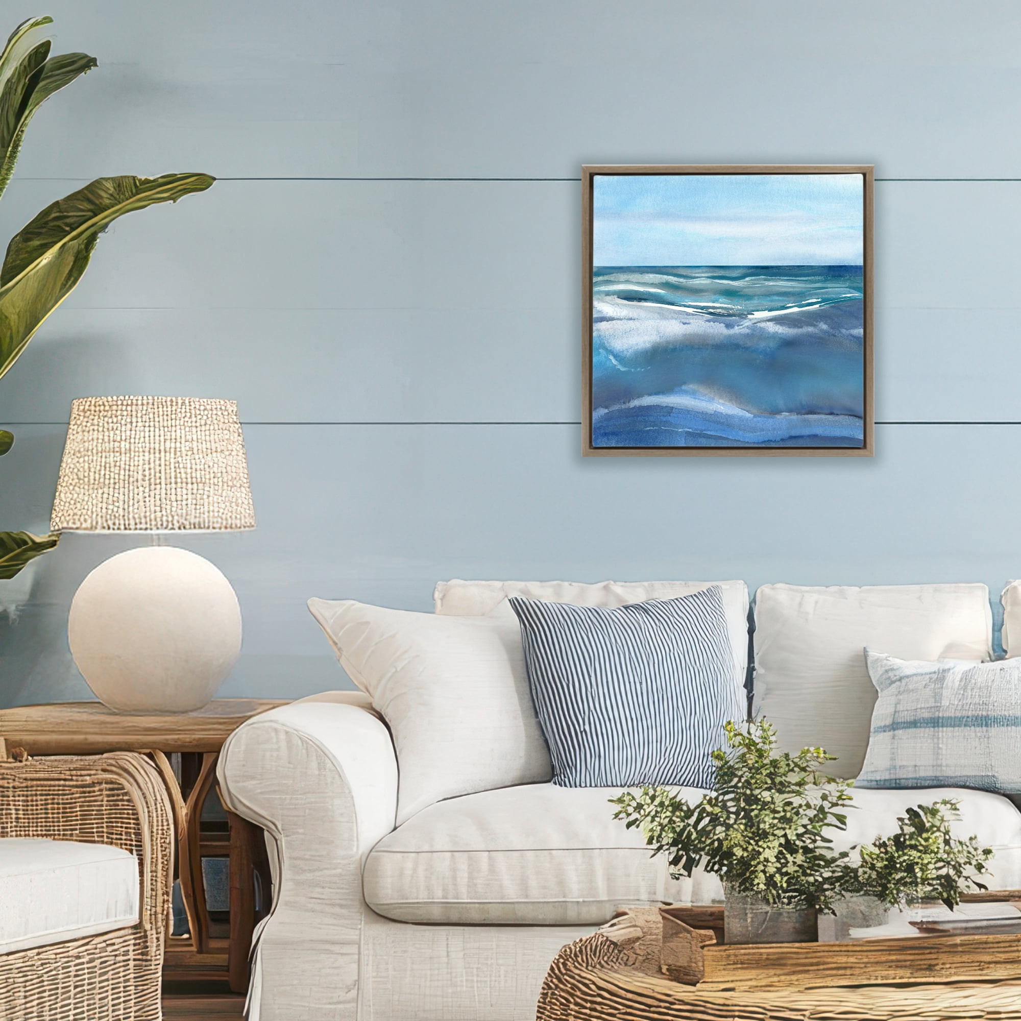 Stupell Industries Calm Seas under Soft Sky Brown Framed Floater Canvas Wall Art, design by Susan Jill
