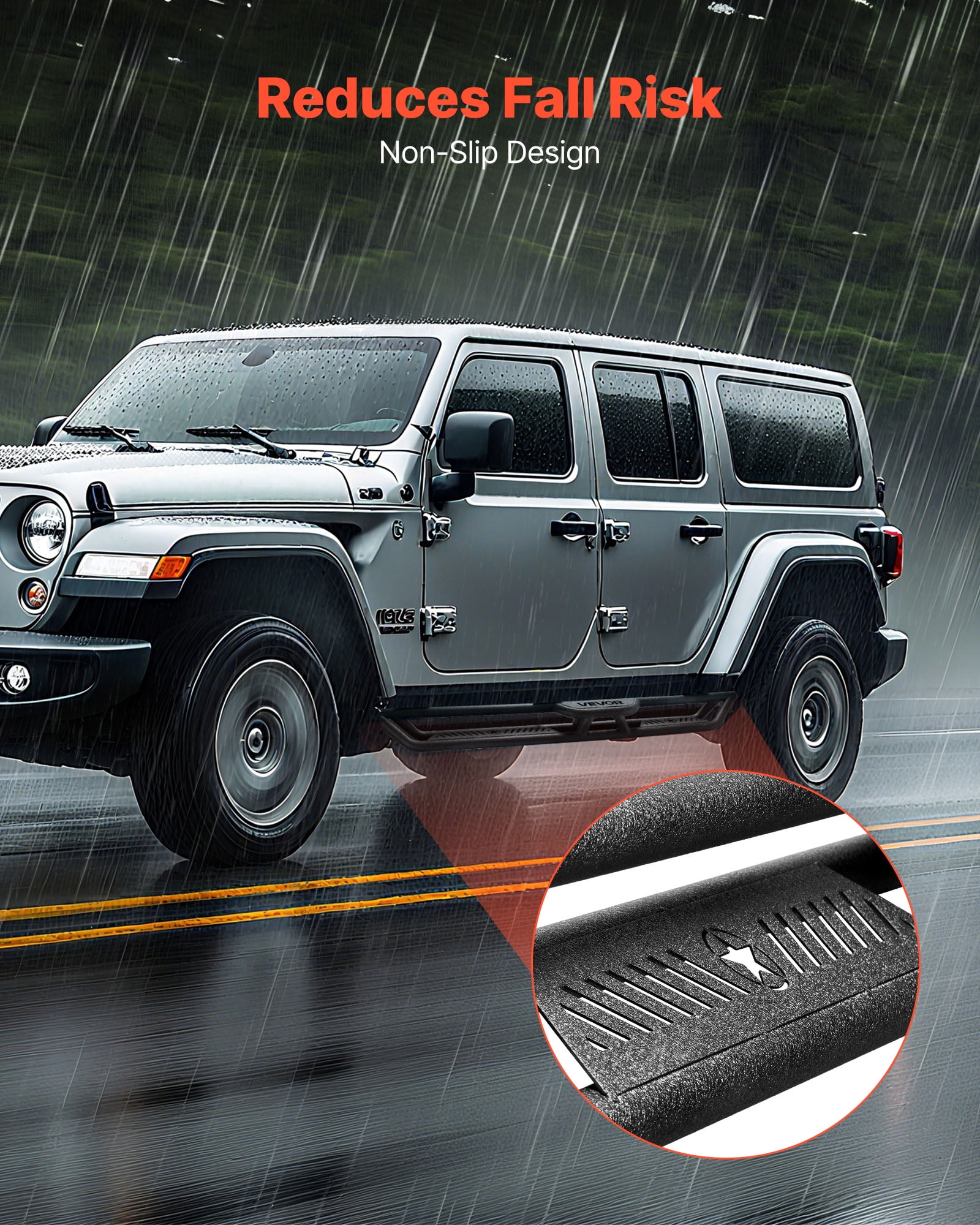 VEVOR Running Boards, 6 Inches Side Steps Compatible with 2007-2018 Jeep Wrangler JK 4 Door, Black Carbon Steel Nerf Bars, 550 lbs Load Capacity, Wide Non-Slip Hollow Surface with Rustproof Coating
