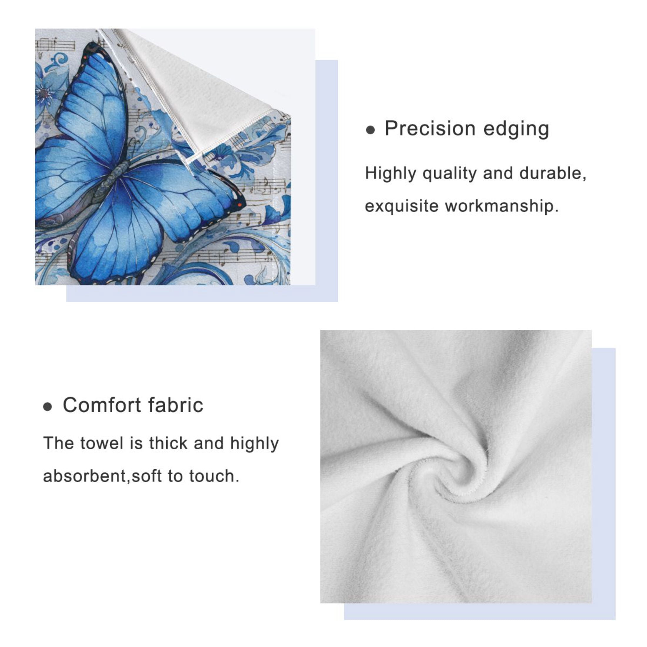 3 Sizes of Towel Sets Including Bath Towel Hand Towel and Washcloth for Daily Use Fantasy Butterfly on Sheet Music