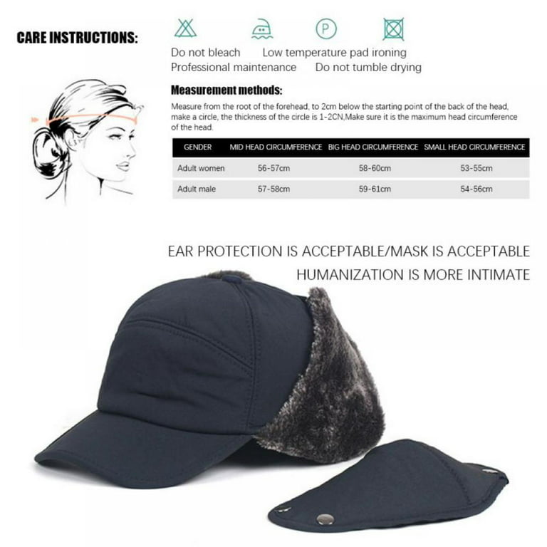 Winter 3 in 1 Thermal Fur Lined Trapper Bomber Hat with Ear Flap Face  Warmer Windproof Baseball Ski Cap