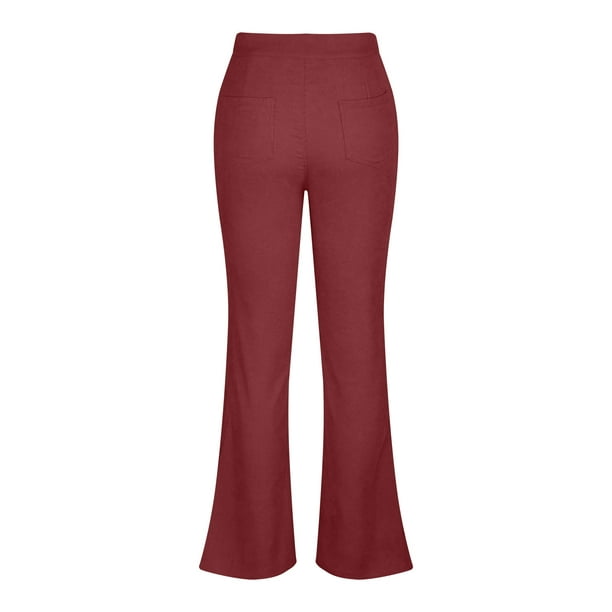 Womens Corduroy Pants Solid Color High Waist Stretchy Elastic Waist Flare Pants  Fashion Palazzo Trousers for Ladies 