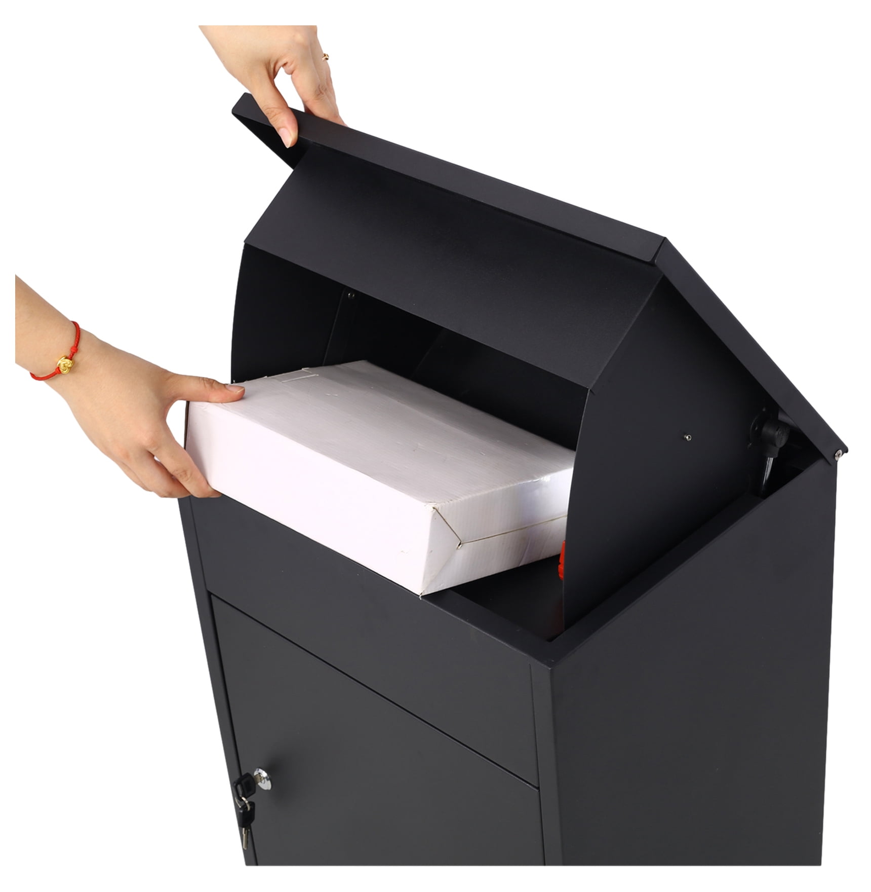 Package Delivery Box, Large Mailbox, Galvanized Steel Lockable - Outdoor Secure Parcel Drop Box for Porch, Curbside, Black