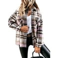 thumbnail image 2 of Womens Casual Plaid Coat Wool Blend Button Down Long Sleeve Shirt Jacket Shackets Black White Grid Spring Fall Winter Coat, 2 of 5