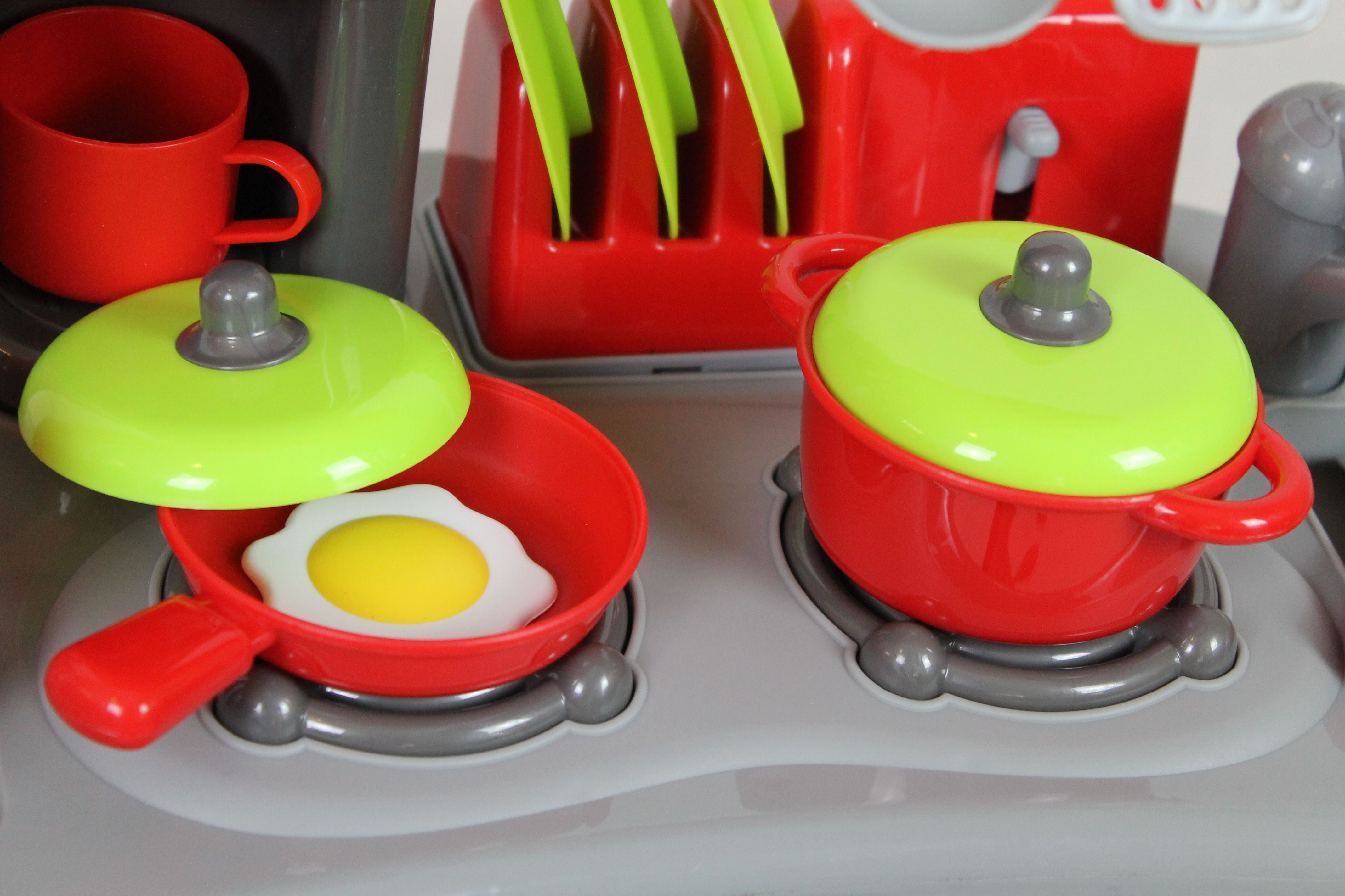 Kids Functional Play Kitchen Set with Cookware and Plastic Food, 33