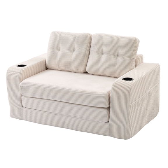 S-HOME Versatile Fold Out Floor Couch Bed Memory Foam Cushions With Side Pockets And Cup Holders For Living Room And Bedroom Spaces
, Beige