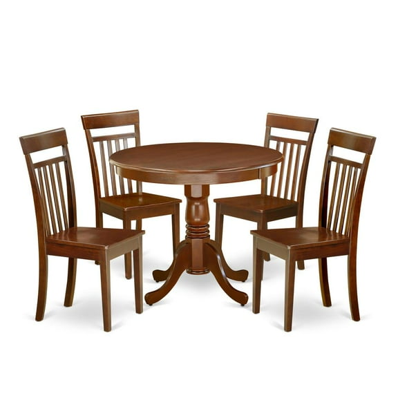 East West Furniture Dining Room Set Mahogany, ANCA5-MAH-W