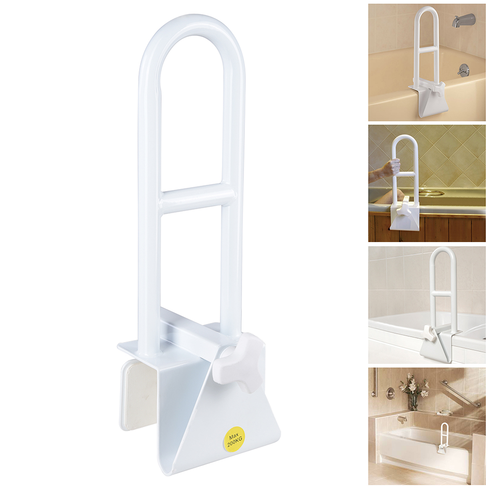 Adjustable Bathtub Grab Bar Safety Rail Lock to Tub Side Clamp