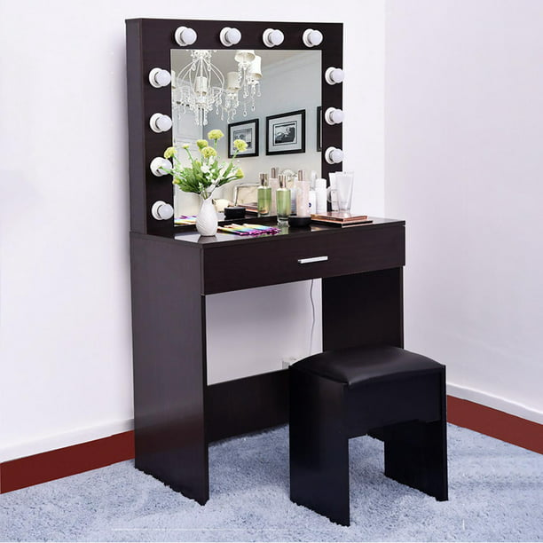 Vanity Set With Lighted Mirror Makeup, Walnut Makeup Vanity Table