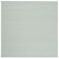 SAFAVIEH Courtyard Naomi Geometric Indoor/Outdoor Area Rug, Beige/Aqua, 4' x 4' Square