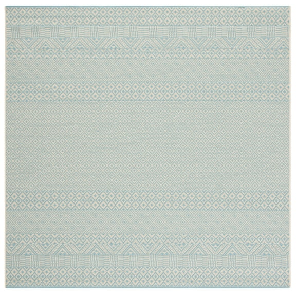 SAFAVIEH Courtyard Naomi Geometric Indoor/Outdoor Area Rug, Beige/Aqua, 4' x 4' Square