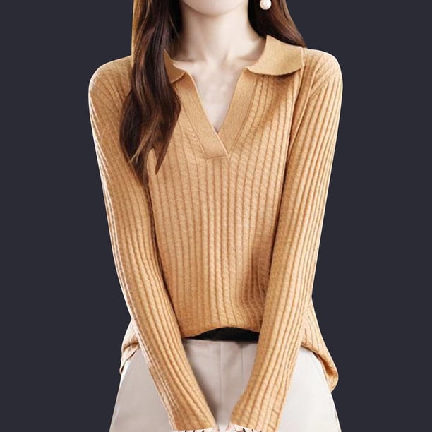Suéteres de cachemira Wancir para mujer, jersey de lana merino 100 %, manga larga, cuello en V, jersey de punto ligero