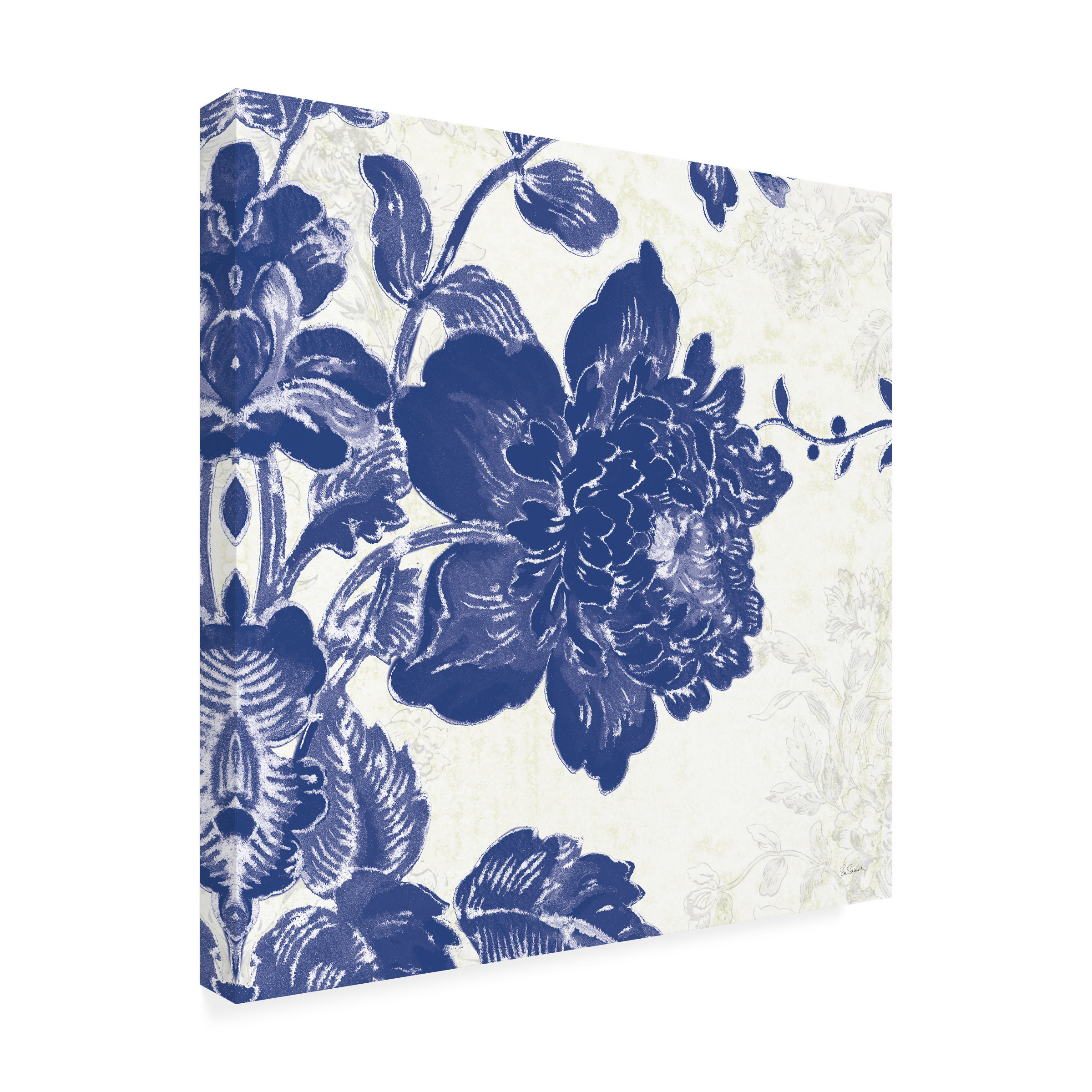 Trademark Fine Art 'Toile Roses IV Indigo' Canvas Art by Sue Schlabach
