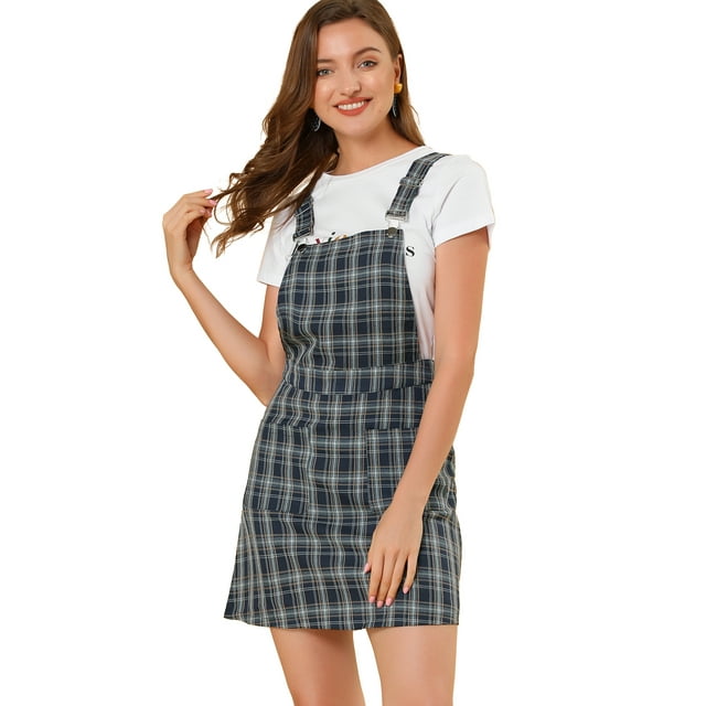 INSPIRE CHIC Robe Salopette à Carreaux pour Femme à Bretelles Ajustables