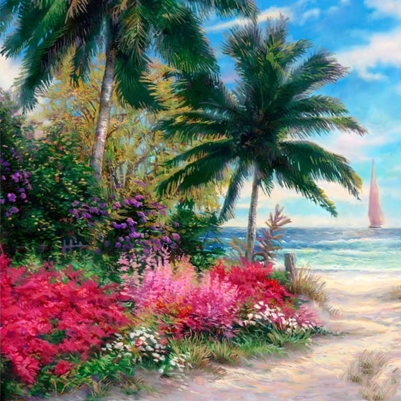 "Ocean Whispers Path" Diamond Painting Kit — Fun DIY Craft for Adults; Beginner-Friendly Round-Drill Canvas; Size: 35 x 35 cm (14 x 14 in); Unframed.