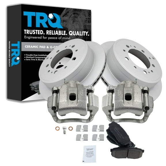 TRQ Rear Brake Pad & Rotor Kit Brake Caliper Brake Pads Brake Rotor Ceramic Premium G-Coated Fits Select 2008-2015 Toyota Sequoia 2007-2015 Tundra