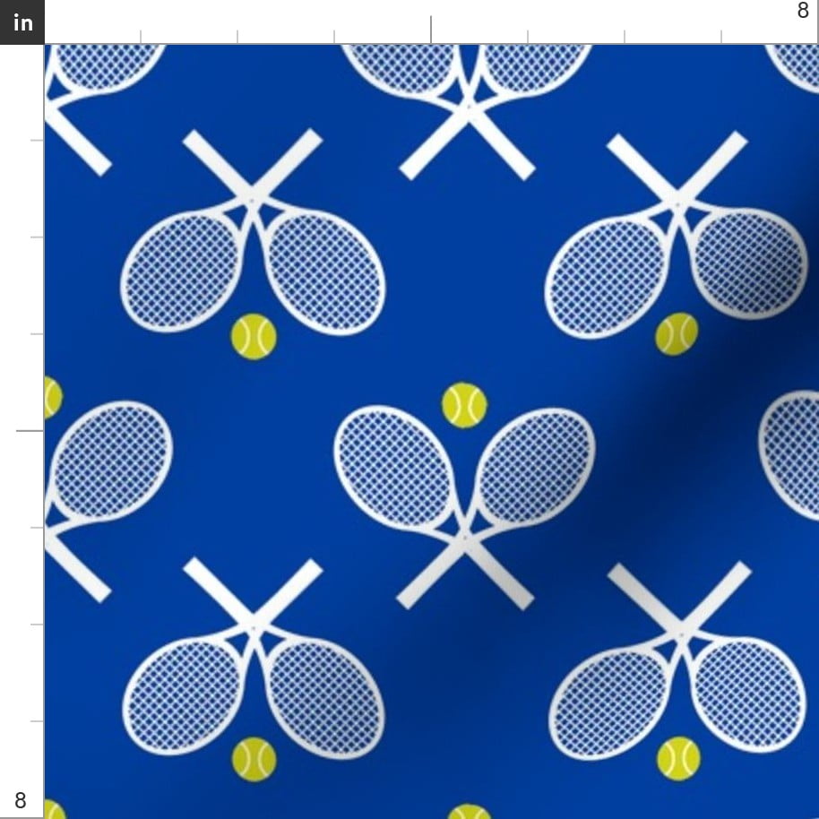Tennis Racket Blue White Green Sport Racquet Fabric Printed by Spoonflower BTY