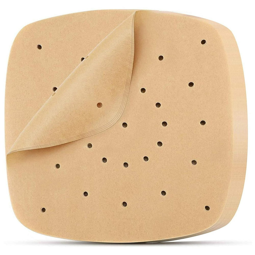 100 Pcs Steaming Paper Air Fryer Liners Perforated Parchment Paper