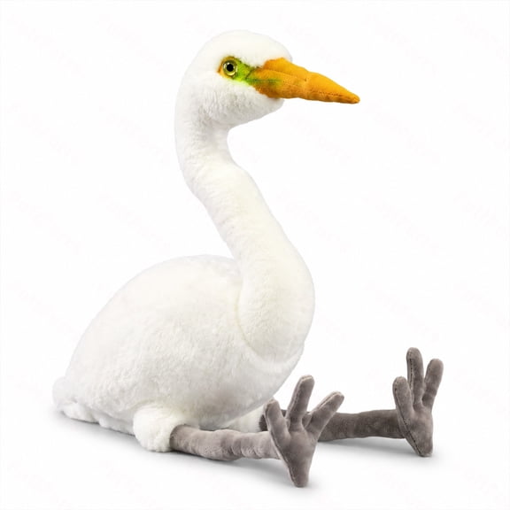 PuffPurrs Lifelike White Egret Plush Toy, Realistic Great Egret Stuffed Animal, Hand-Crafted Bird Gift for Collectors, 50 cm / 19.7 in