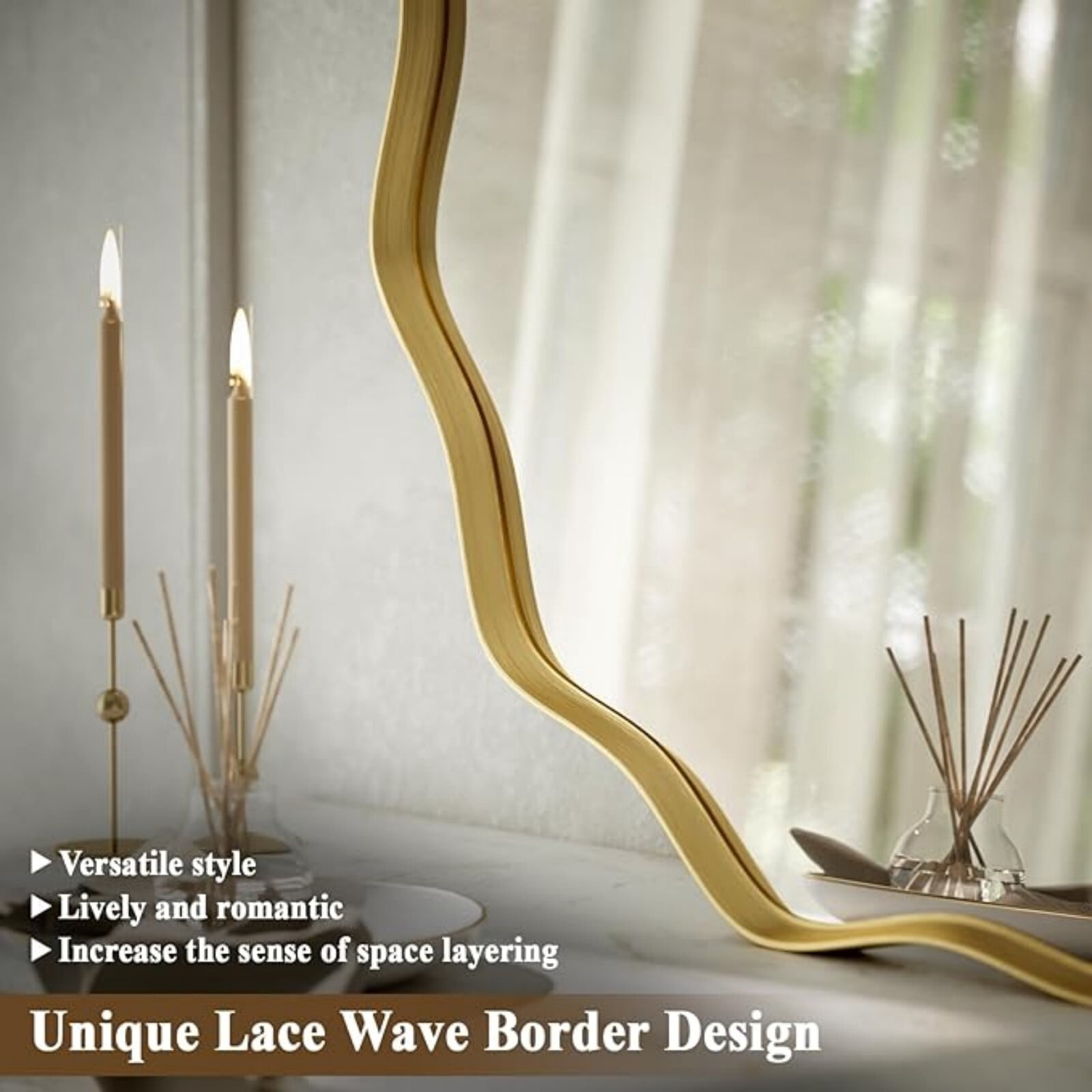 AUROMIR 30" Wavy Round Bathroom Mirror Wall Mounted Mirror Vanity Mirror with Metal Frame, Gold