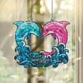 thumbnail image 2 of Lotusprinthandmade Dolphin Couple Custom Shape Broken Glass Hologram Ornament 5in, Dolphin Couple Decorative Ornament, 2 of 5