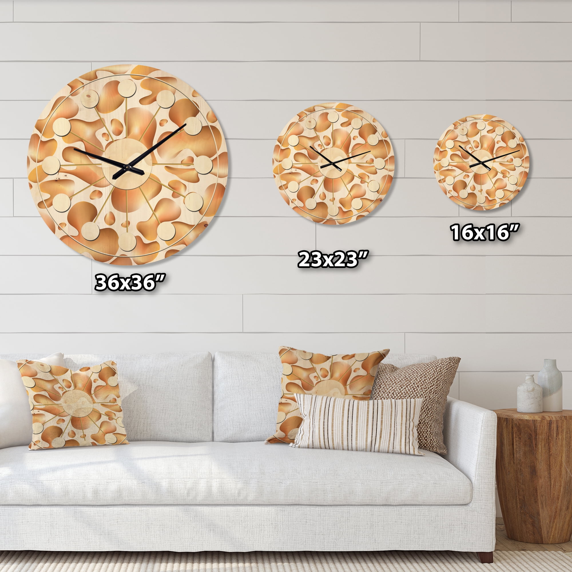 Designart 'Liquid Gold Shapes' Mid-Century Modern Wood Wall Clock