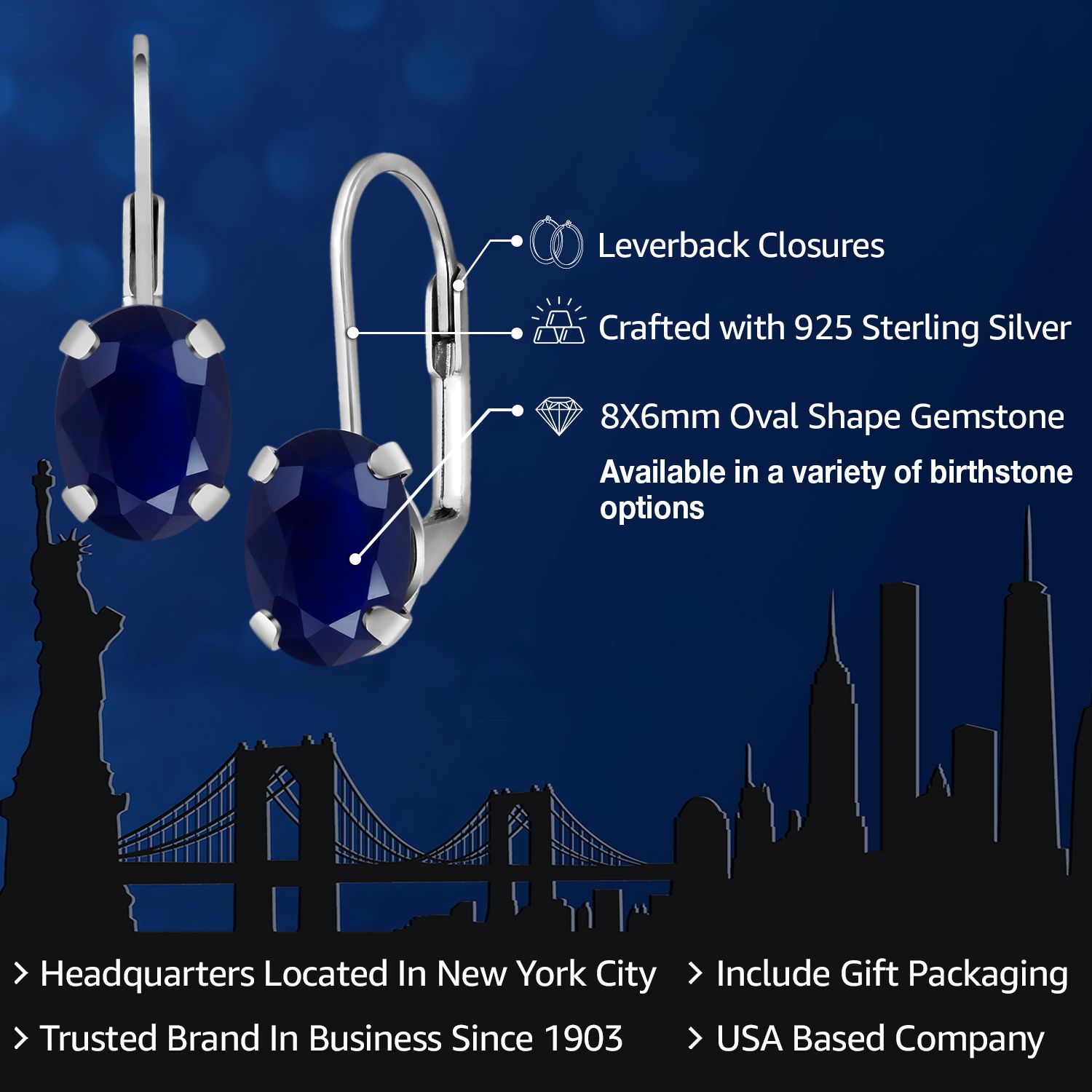 Gem Stone King 925 Sterling Silver Oval Blue Sapphire Earrings for Women (3.58 Cttw, Oval 8X6MM)