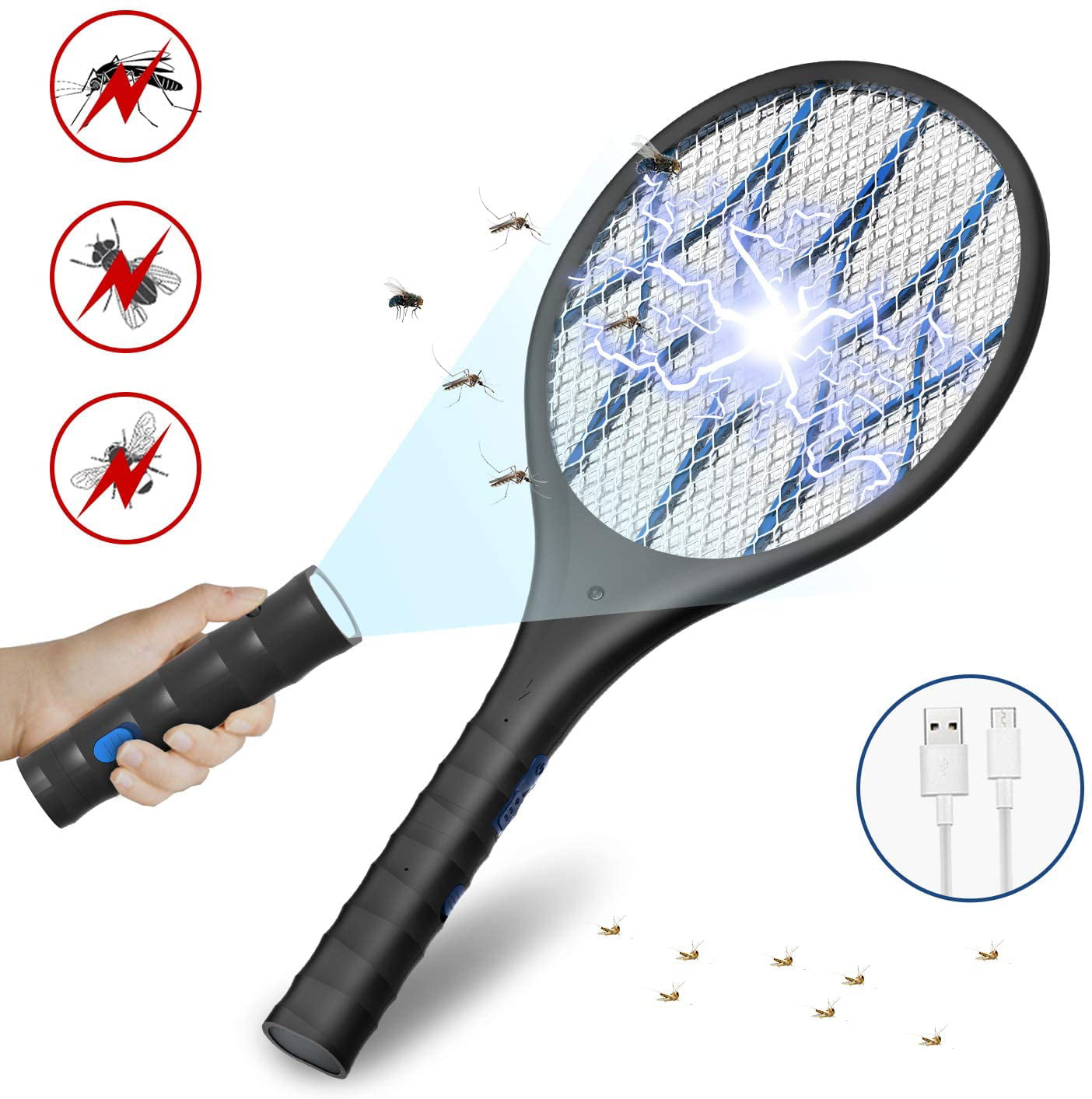 Hand Held Bug Zapper Insect Zapper Fly Swatter Racket Electric Mosquito X2A8 