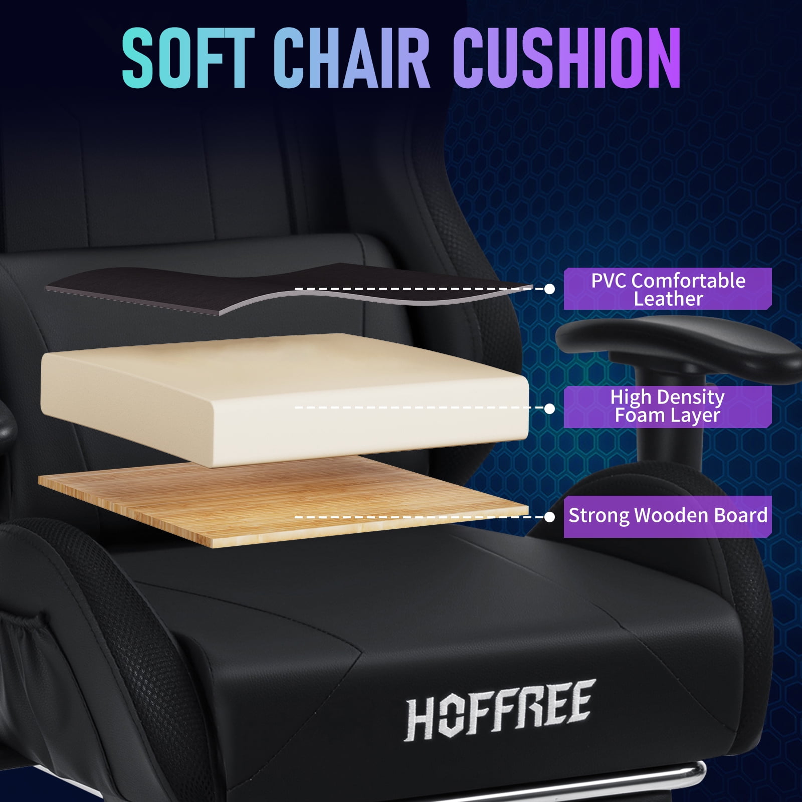 Hoffree LED Gaming Chair for Kids 8-14 Gaming Chairs for Teens with Adjustable Headrest and Lumbar Support Ergonomic PU Leather Kids Gaming Chair with Led Lights