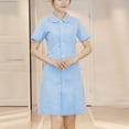 thumbnail image 2 of Scrub Dresses for Women Casual Solid Color Short Sleeve Nur-se Working Uniform Pockets Stretchy V-Neck Holiday Workwear Blue, 2 of 5