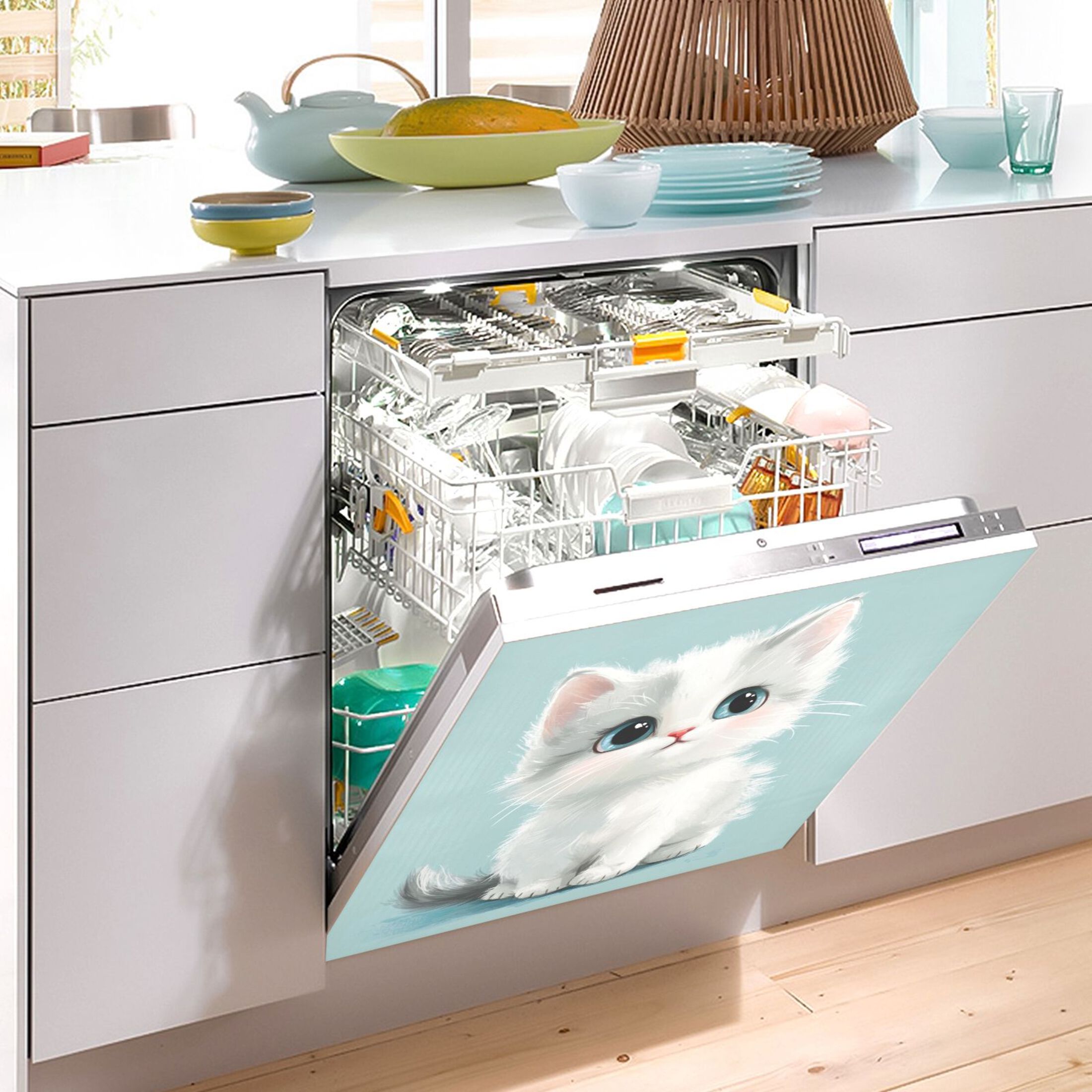 Dishwasher Magnetic Sticker 23x26 Inch Refrigerator Magnetic Sticker Washing Machine Magnetic Sticker Kitchen Panel Magnetic Sticker Home Decor Cute Cat with Blue Eyes