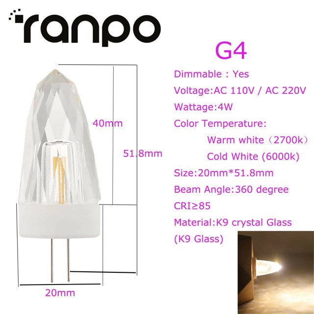 Cañón de luz de ahorro de energía, bombilla LED de alto brillo de 220V y 110V, E14, E12, G4, G9, COB, 4W, candelabro de cristal para sala de estar y hogar