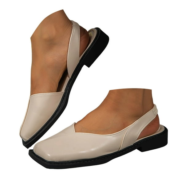 Mepaouo Women's Flat Sandals Closed Square Toe Slingback Slides Casual Dress Walking Mules Shoes
