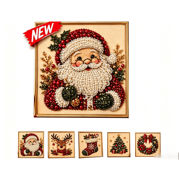2026 Clearance! DIY Christmas Painting Art Kit for Beginners Includes Canvas Beads Applicator Pen Wax Sorting Tray Instructions and Photo Frame.