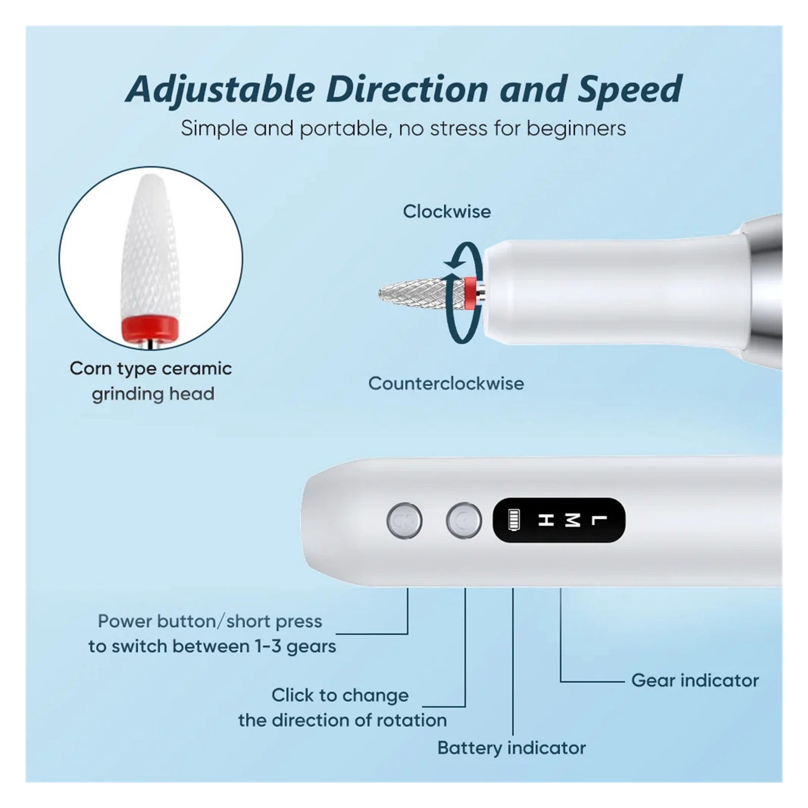 Electric Nail Polisher Drill Bits Professional Nails Grinding Polishing Dead Skin Removal Art Sanding File Pen Manicure Machine