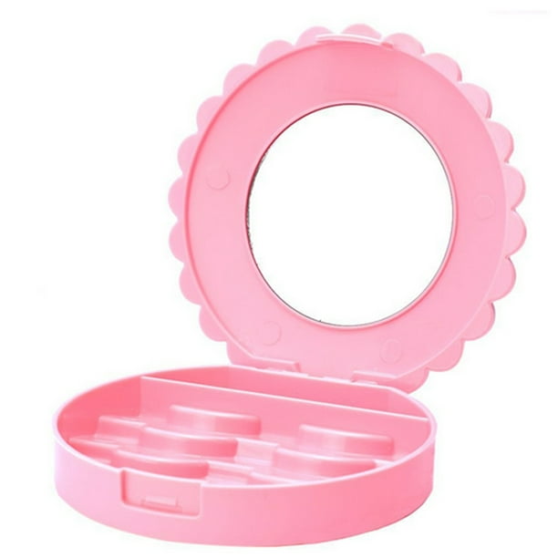 Estuche para pestañas, lazo a la moda con espejo, miniorganizador de pestañas de tres capas para mujeres y niñas, herramientas para pestañas Pinceles de maquillaje y herramientas sin espejo Qarigey CE001561-01