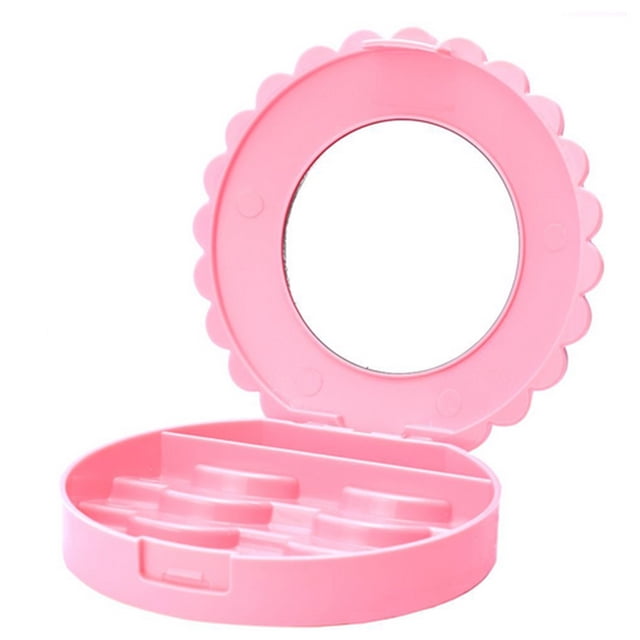 sweethay Estuche para pestañas, cosmético con lazo, a la moda, con espejo, tres capas, pequeño viaje, caja para pestañas postizas, Pinceles de maquillaje y herramientas sin espejo