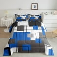 thumbnail image 2 of Erosebridal Teen Blue Square Bedding Set Twin Black Grey Geometric Square Down Comforter Black Geometry Striped Comforter Set Modern Abstract Quilt Duvet Insert Simple 1 Pillow Case, 2 of 7