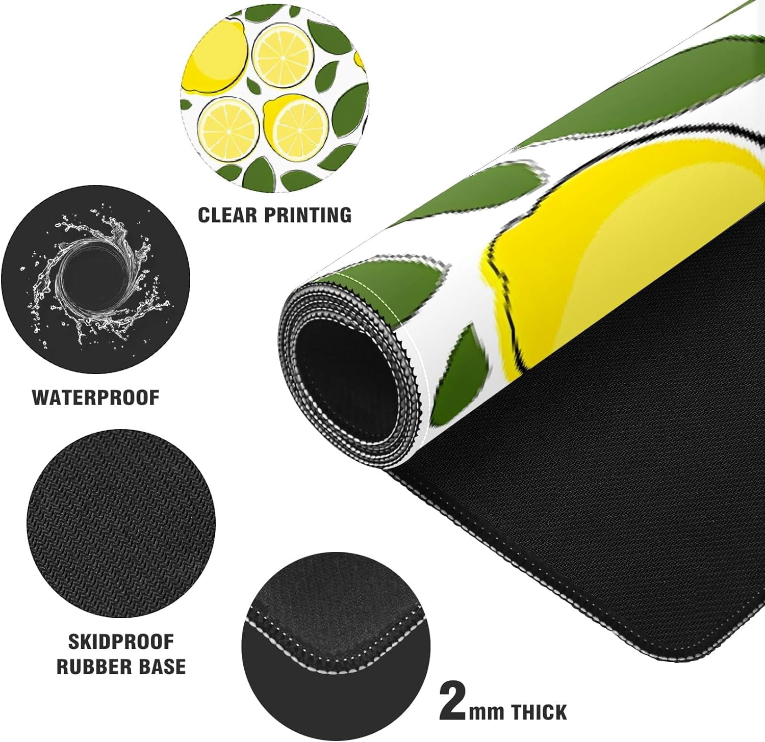 Cute Lemon Leaves Desk Mat, Desk Accessory, Cute Workspace, Trendy Workspace, Trendy, 35.4x15.7in Large Gaming Mouse Pad, Cute Desk Topper, Pretty Desk Pad
