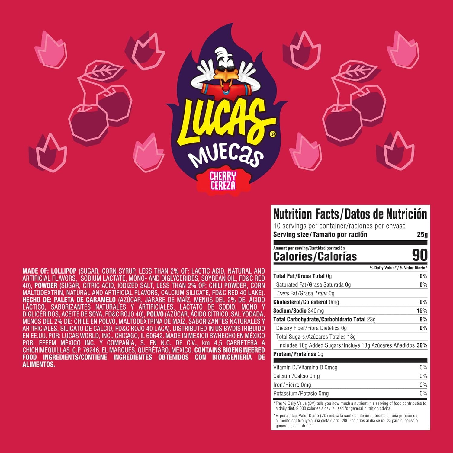 Lucas Muecas Cherry Flavored Lollipop with Chili Powder, 0.88 oz Shelf Stable Plastic Bottle