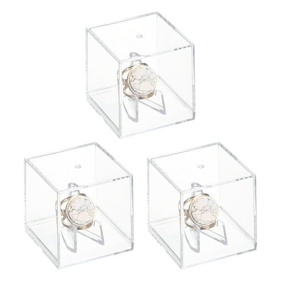 Uxcell 3PCS Championship Ring Display Case with Wooden Base for Baseball and Football