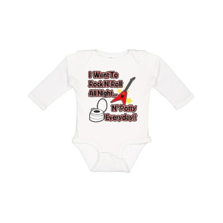 

Inktastic I Want to Rock N Roll N Potty Everyday!! Gift Baby Boy or Baby Girl Long Sleeve Bodysuit